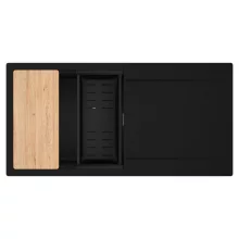 HD Onyx Black 100 egymedencés gránit mosogatótálca szett, csepegtetőtálcával, vágódeszkával, matt fekete csepegtetőkosárral, matt fekete színben