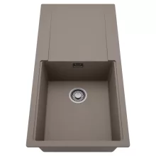 HD Onyx Tortora 100 egymedencés mosogatótálca, csepegtetőtálcával, tortora színben, szálcsiszolt króm leeresztő szifonnal