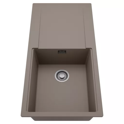 HD Onyx Tortora 100 egymedencés mosogatótálca, csepegtetőtálcával, tortora színben, szálcsiszolt króm leeresztő szifonnal