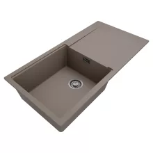 HD Onyx Tortora 100 egymedencés mosogatótálca, csepegtetőtálcával, tortora színben, szálcsiszolt króm leeresztő szifonnal