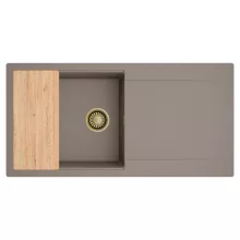 HD Onyx Tortora 100 egymedencés gránit mosogatótálca, vágódeszkával, tortora színben, szálcsiszolt arany leeresztő szifonnal