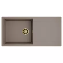 HD Onyx Tortora 100 egymedencés mosogatótálca, csepegtetőtálcával, tortora színben, szálcsiszolt arany leeresztő szifonnal