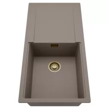 HD Onyx Tortora 100 egymedencés mosogatótálca, csepegtetőtálcával, tortora színben, szálcsiszolt arany leeresztő szifonnal