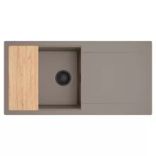 HD Onyx Tortora 100 egymedencés gránit mosogatótálca, vágódeszkával, tortora színben, matt fekete leeresztő szifonnal