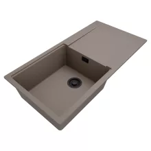 HD Onyx Tortora 100 egymedencés gránit mosogatótálca, vágódeszkával, tortora színben, matt fekete leeresztő szifonnal