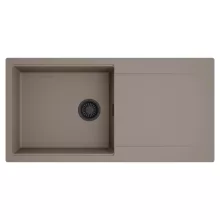 HD Onyx Tortora 100 egymedencés mosogatótálca, csepegtetőtálcával, tortora színben, matt fekete leeresztő szifonnal