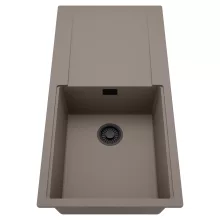 HD Onyx Tortora 100 egymedencés mosogatótálca, csepegtetőtálcával, tortora színben, matt fekete leeresztő szifonnal