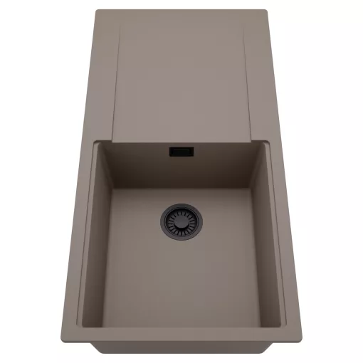 HD Onyx Tortora 100 egymedencés mosogatótálca, csepegtetőtálcával, tortora színben, matt fekete leeresztő szifonnal