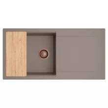 HD Onyx Tortora 100 egymedencés gránit mosogatótálca, vágódeszkával, tortora színben, szálcsiszolt réz leeresztő szifonnal