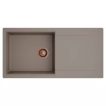 HD Onyx Tortora 100 egymedencés mosogatótálca, csepegtetőtálcával, tortora színben, szálcsiszolt réz leeresztő szifonnal