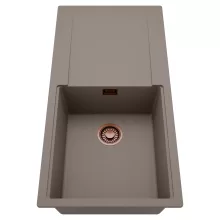 HD Onyx Tortora 100 egymedencés mosogatótálca, csepegtetőtálcával, tortora színben, szálcsiszolt réz leeresztő szifonnal