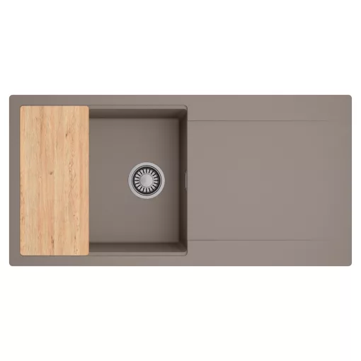 HD Onyx Tortora 100 egymedencés gránit mosogatótálca, vágódeszkával, tortora színben