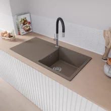 HD Onyx Tortora 100 egymedencés gránit mosogatótálca, vágódeszkával, tortora színben