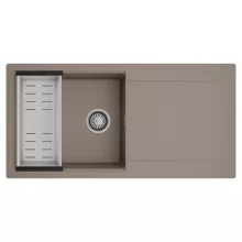 HD Onyx Tortora 100 egymedencés mosogatótálca szett, acél csepegtetőkosárral, csepegtetőtálcával, tortora színben