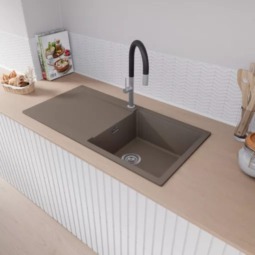 HD Onyx Tortora 100 egymedencés mosogatótálca, csepegtetőtálcával, tortora színben