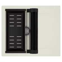 HD Onyx White 58 egymedencés mosogatótálca szett, matt fekete csepegtetőráccsal és kosárral, csepegtetőtálcával, tört fehér színben, szálcsiszolt króm leeresztő szifonnal