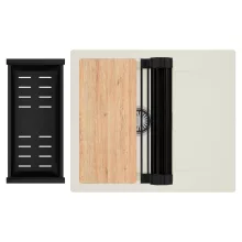 HD Onyx White 58 egymedencés mosogatótálca szett, vágódeszkával, matt fekete csepegtetőráccsal és kosárral, csepegtetőtálcával, tört fehér színben, szálcsiszolt króm leeresztő szifonnal