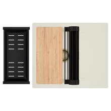 HD Onyx White 58 egymedencés mosogatótálca szett, vágódeszkával, matt fekete csepegtetőráccsal és kosárral, csepegtetőtálcával, tört fehér színben, szálcsiszolt arany leeresztő szifonnal