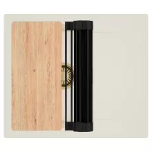 HD Onyx White 58 egymedencés mosogatótálca szett, vágódeszkával, matt fekete csepegtetőráccsal, csepegtetőtálcával, tört fehér színben, szálcsiszolt arany leeresztő szifonnal