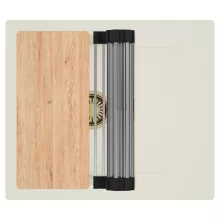 HD Onyx White 58 egymedencés mosogatótálca szett, vágódeszkával, acél csepegtetőráccsal, csepegtetőtálcával, tört fehér színben, szálcsiszolt arany leeresztő szifonnal