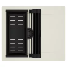 HD Onyx White 58 egymedencés mosogatótálca szett, matt fekete csepegtetőráccsal és kosárral, csepegtetőtálcával, tört fehér színben, matt fekete leeresztő szifonnal