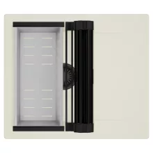 HD Onyx White 58 egymedencés mosogatótálca szett, matt fekete csepegtetőráccsal és krómozott kosárral, csepegtetőtálcával, tört fehér színben, matt fekete leeresztő szifonnal