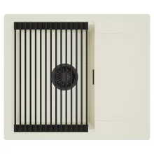 HD Onyx White 58 egymedencés mosogatótálca szett, matt fekete csepegtetőráccsal, csepegtetőtálcával, tört fehér színben, matt fekete leeresztő szifonnal