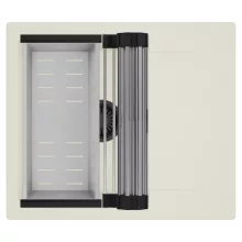 HD Onyx White 58 egymedencés mosogatótálca szett, acél csepegtetőráccsal és kosárral, csepegtetőtálcával, tört fehér színben, matt fekete leeresztő szifonnal