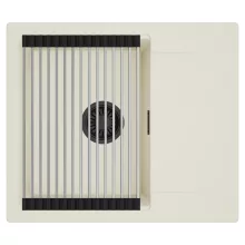 HD Onyx White 58 egymedencés mosogatótálca szett, acél csepegtetőráccsal, csepegtetőtálcával, tört fehér színben, matt fekete leeresztő szifonnal