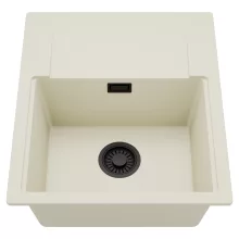 HD Onyx White 58 egymedencés mosogatótálca, csepegtetőtálcával, tört fehér színben, matt fekete leeresztő szifonnal