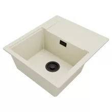 HD Onyx White 58 egymedencés mosogatótálca, csepegtetőtálcával, tört fehér színben, matt fekete leeresztő szifonnal