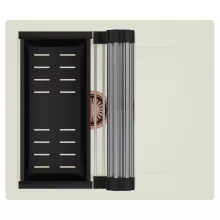 HD Onyx White 58 egymedencés mosogatótálca szett, acél csepegtetőráccsal és matt fekete kosárral, csepegtetőtálcával, tört fehér színben, szálcsiszolt réz leeresztő szifonnal