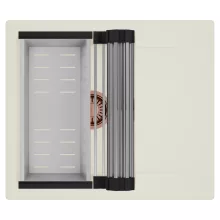 HD Onyx White 58 egymedencés mosogatótálca szett, acél csepegtetőráccsal és kosárral, csepegtetőtálcával, tört fehér színben, szálcsiszolt réz leeresztő szifonnal