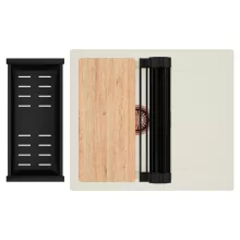 HD Onyx White 58 egymedencés mosogatótálca szett, vágódeszkával, matt fekete csepegtetőráccsal és kosárral, csepegtetőtálcával, tört fehér színben, szálcsiszolt réz leeresztő szifonnal