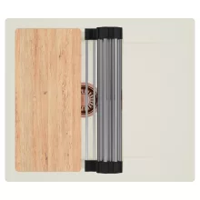 HD Onyx White 58 egymedencés mosogatótálca szett, vágódeszkával, acél csepegtetőráccsal, csepegtetőtálcával, tört fehér színben, szálcsiszolt réz leeresztő szifonnal