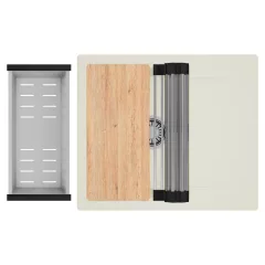   HD Onyx White 58 egymedencés mosogatótálca szett, vágódeszkával, acél csepegtetőráccsal és kosárral, csepegtetőtálcával, tört fehér színben