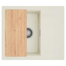 HD Onyx White 58 egymedencés mosogatótálca, vágódeszkával, csepegtetőtálcával, tört fehér színben