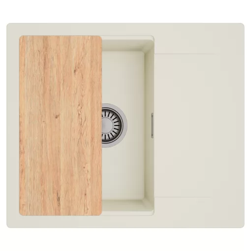 HD Onyx White 58 egymedencés mosogatótálca, vágódeszkával, csepegtetőtálcával, tört fehér színben