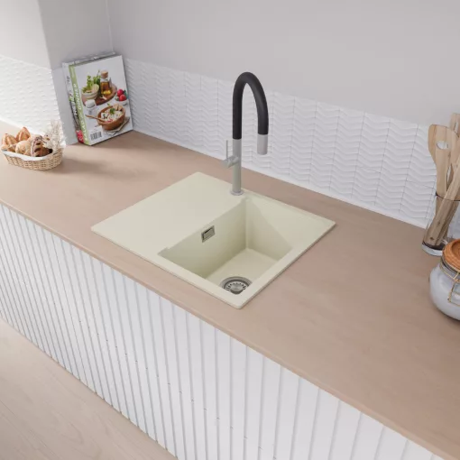 HD Onyx White 58 egymedencés mosogatótálca, vágódeszkával, csepegtetőtálcával, tört fehér színben