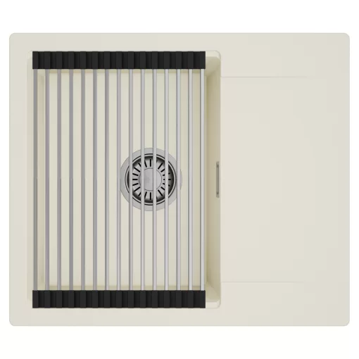 HD Onyx White 58 egymedencés mosogatótálca szett, acél csepegtetőráccsal, csepegtetőtálcával, tört fehér színben