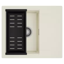 HD Onyx White 58 egymedencés mosogatótálca szett, matt fekete csepegtetőkosárral, csepegtetőtálcával, tört fehér színben