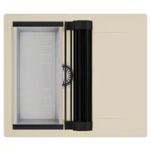 HD Onyx Beige 58 egymedencés mosogatótálca szett, matt fekete csepegtetőráccsal és krómozott kosárral, csepegtetőtálcával, soft bézs színben, szálcsiszolt króm leeresztő szifonnal