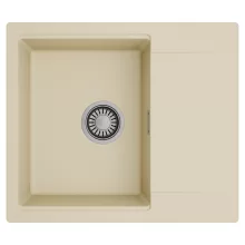 HD Onyx Beige 58 egymedencés mosogatótálca, csepegtetőtálcával, soft bézs színben, szálcsiszolt króm leeresztő szifonnal