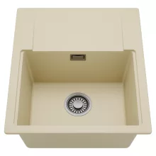 HD Onyx Beige 58 egymedencés mosogatótálca, csepegtetőtálcával, soft bézs színben, szálcsiszolt króm leeresztő szifonnal