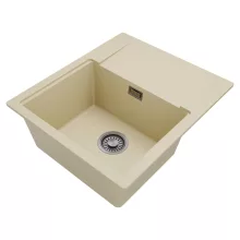 HD Onyx Beige 58 egymedencés mosogatótálca, csepegtetőtálcával, soft bézs színben, szálcsiszolt króm leeresztő szifonnal