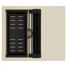 HD Onyx Beige 58 egymedencés mosogatótálca szett, matt fekete csepegtetőráccsal és kosárral, csepegtetőtálcával, soft bézs színben, szálcsiszolt arany leeresztő szifonnal