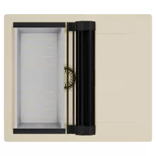 HD Onyx Beige 58 egymedencés mosogatótálca szett, matt fekete csepegtetőráccsal és krómozott kosárral, csepegtetőtálcával, soft bézs színben, szálcsiszolt arany leeresztő szifonnal