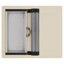 HD Onyx Beige 58 egymedencés mosogatótálca szett, acél csepegtetőráccsal és kosárral, csepegtetőtálcával, soft bézs színben, szálcsiszolt arany leeresztő szifonnal