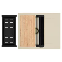 HD Onyx Beige 58 egymedencés gránit mosogatótálca szett, csepegtetőtálcával, vágódeszkával, matt fekete csepegtetőráccsal és kosárral, soft bézs színben, szálcsiszolt arany leeresztő szifonnal