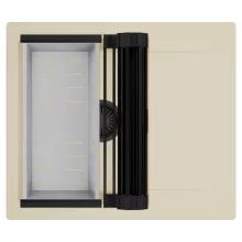 HD Onyx Beige 58 egymedencés mosogatótálca szett, matt fekete csepegtetőráccsal és krómozott kosárral, csepegtetőtálcával, soft bézs színben, matt fekete leeresztő szifonnal